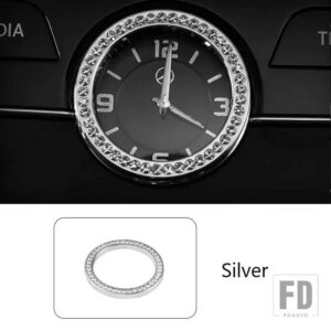 カーアクセサリーコンソール時間時計象嵌ダイヤモンドリングフレームトリムメルセデスベンツ CES CLS GLC W205 W212 W213 W222 W218 X253 - Silver