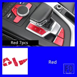 カースタイリングコンソールギアシフトマルチメディア P ボタンカバーステッカーアウディ A4 B9 A5 2017-2021 インテリア自動車アクセサリー - 7pcs　Red