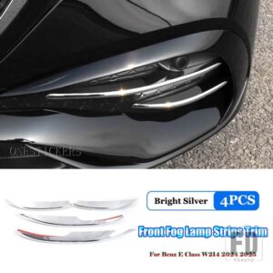 メルセデスベンツ E クラス W214 E200 E220 E260 E300 2024 2025 ABS カーアクセサリーフロントバンパーフォグランプグリルストリップトリムカバー - Bright　Silver