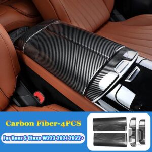 メルセデスベンツ S クラス W223 S400L S450L S500L S480 S580 S680 2021 2022 + カーアクセサリーセンターコンソールアームレストボックストリムカバー - Carbon　Fiber