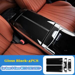 メルセデスベンツ S クラス W223 S400L S450L S500L S480 S580 S680 2021 2022 + カーアクセサリーセンターコンソールアームレストボックストリムカバー - Gloss　Black