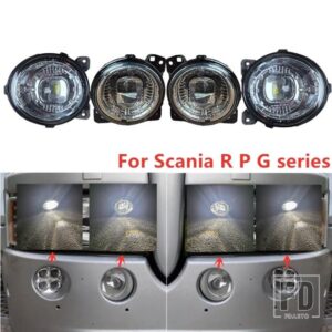 4個のホワイトEマーク2X LEDインナーフォグランプと2X LEDアウターフォグランプスカニア5/6 P G Rシリーズ用フロントスポットフォグランプ LH + RH - 4pcs　white
