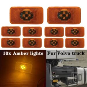 10個 24V イエロー ホワイト LED リフレクター サイドマーカーランプ トラックライト ルノー トラック用 7482392733 EMARK ボルボ OEM 20789440用 - 10pcs　Amber　A