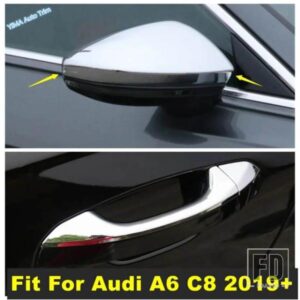 アウディ A6 C8 2019 - 2023 用 クローム / カーボン風 外側ドアノブハンドル / バックミラーカバートリム