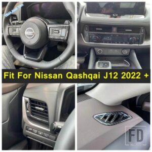 カーボンルックカーステアリングホイール/エアコン吹き出し口フレームカバートリム 日産キャシュカイ J12 2022 2023 インテリアアクセサリー