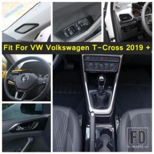 カーボンルックカップホルダー/ステアリングホイール/リフトボタン/エアコンカバートリムアクセサリー VW フォルクスワーゲン T-CROSS 2019 - 2023