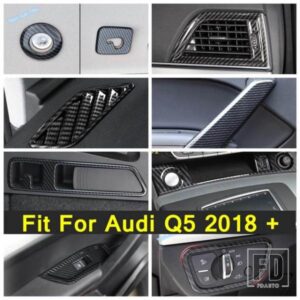 カーボンアクセサリー読書灯/エンジンボタン/ガラスリフト/リアトランクドアコントロールカバートリム AUDI Q5 2018 - 2023用