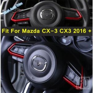 ステアリングホイールデコレーションストリップカバートリム マツダ CX-3 CX3 2016 - 2021 マット / カーボン / レッド インテリアアクセサリー
