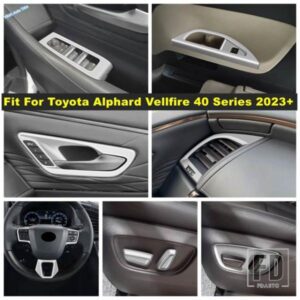 マット仕上げの車内ドアボウル/ステアリングホイール/ウィンドウリフトボタン装飾カバートリムトヨタアルファードヴェルファイア40系2023-2024年式用