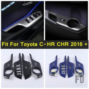 カーボン風 車用ウィンドウガラスリフトスイッチボタン装飾カバートリムステッカー ABSアクセサリー トヨタ C-HR CHR 2016 - 2022