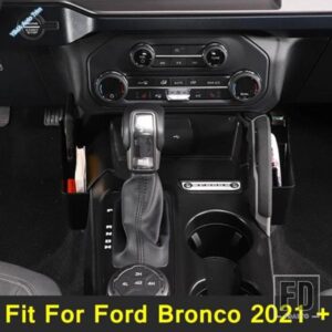 車用ギアシフトサイド収納ボックスオーガナイザー 携帯電話ホルダーコンテナトレイ フォードブロンコ 2021-2024 ブラックインテリアアクセサリー