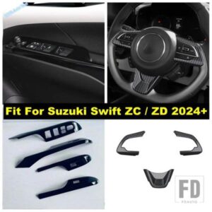 スズキ スイフト ZC / ZD 2024 2025用 車内ドア窓ガラスリフトパネル/ステアリングホイール装飾カバートリム ABSアクセサリー