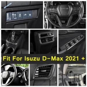 ISUZU D-MAX 2021 2022用ヘッドライトスイッチ/アームレストボックス/ステアリングホイールパネル/エアACトリムカーボンテクスチャアクセサリー