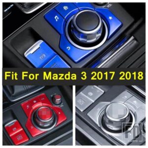カーアクセサリー 電動ハンドブレーキ パーキング/メディア回転ボタンカバートリム マツダ 3 2017 2018 メタルインテリアカスタムに適合