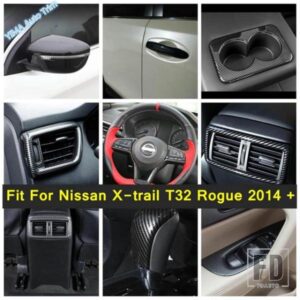 カーボンルック バックミラー/ハンドルボウル/カップホルダーカバートリム ABSアクセサリー 日産 X-TRAIL T32 ROGUE 2014 - 2020