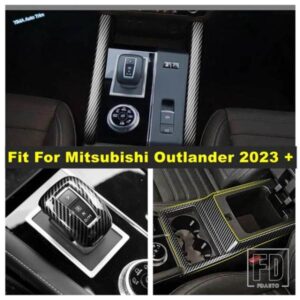 三菱アウトランダー 2023 2024 2025 カーボン オートシフターヘッドノブ / 中央制御ギアボックスアクセサリーカバートリム