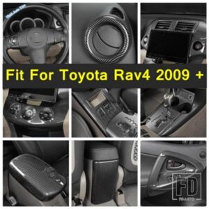 トヨタ RAV4 2009 - 2012 用 カーボンルック ハンドブレーキパネル エア AC アウトレットベントカバートリム ドアハンドル ボウルフレームアクセサリー