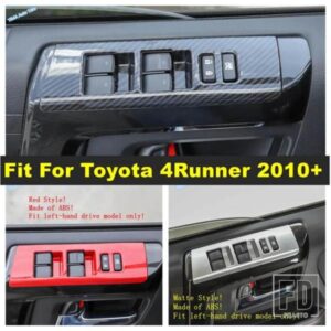 ABS製 車内ドアアームレスト ウィンドウリフトボタンカバートリム トヨタ 4RUNNER 2010-2019 レッド / カーボン製 インテリアアクセサリー