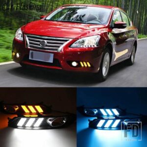 1ペアデイタイムランニングライトデイライトフォグライトカバーランプウィンカーLED DRL付き日産シルフィセントラ2012-15用