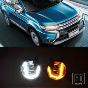 3-IN-1機能 オートLED DRLデイタイムランニングライト カープロジェクターフォグランプ イエローシグナル付き 三菱アウトランダー 2006-2018用