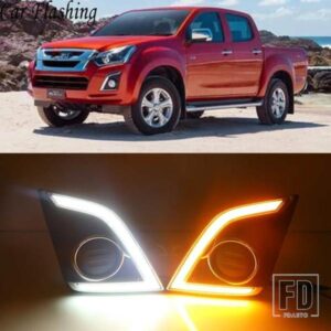1ペア LED 車 DRL デイタイムランニングライト フォグランプ ISUZU D-MAX DMAX 2016 2017 2018 ピックアップトラック用 イエローシグナル付き