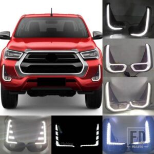 トヨタ ハイラックス レボ 2020 2021 2022用 2個 車用LEDデイタイムランニングライト ターンイエローシグナル DRL デイライト フォグランプ付き