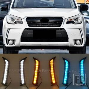 車用LED DRLデイタイムランニングライト スバル フォレスター 2013-18用 イエローウィンカーフォグランプ付き