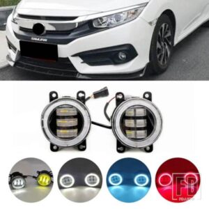 ホンダ シビック 2016-2021 タイプR含む 用フォグランプアセンブリ 1セット 車用LEDレンズ エンジェルアイ DRL デイタイムランニングライト 12V