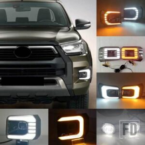 トヨタ ハイラックス ロッコ 2020 2021 2022用 1ペア 車用LEDデイタイムランニングライト ターンイエローシグナル DRL デイライト フォグランプ付き
