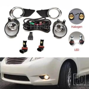 トヨタ シエナ 2010-17 フロント LED フォグランプ クロームトリム ハーネス配線カバーグリル付き
