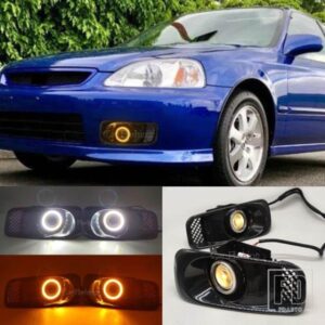 ホンダ シビック 1999 2000年式用 LEDデイタイムランニングライト フロントバンパーフォグランプ フォグライトアセンブリ エンジェルアイ ウィンカー