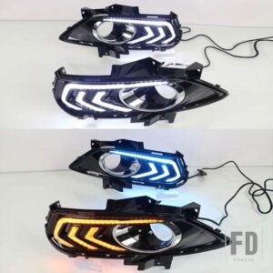 フォード モンデオ フュージョン 2013-16 車用 DRL LED デイタイムランニングライト ターンイエローシグナル フォグランプカバー付き 2個