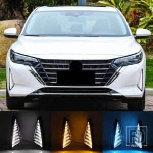 日産セントラ シルフィ 2023 2024年式用 2個セット LED DRL デイタイムランニングライト フォグランプカバー イエローウィンカー付き