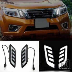 LED DRLデイタイムランニングライトウィンカー付きグリルマスク日産ナバラNP300 D23 2015-19フォグランプ用