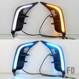 車用LEDデイタイムランニングライトDRLフロントバンパーフォグランプカバーイエローウィンカー付きトヨタカムリSE XSE 2024 2025用