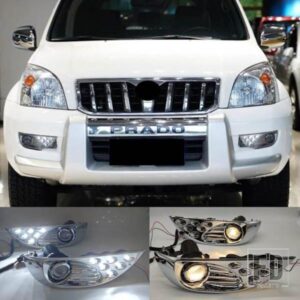 車用フロントバンパー LED DRL デイタイムランニングライト フォグランプ ハーネス付き トヨタ プラド 120 シリーズ 2700 4000 LC120 2002-2009