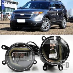 3-IN-1機能 LED フォード エクスプローラー 2011-14 DRL デイタイムランニングライト カープロジェクターフォグランプ イエローシグナル付き