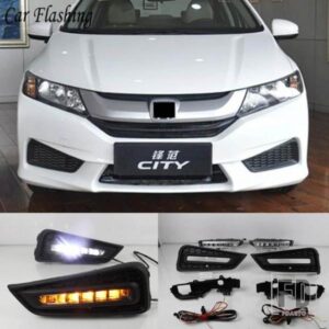 車用点滅デイライト LED デイタイムランニングライト 12V DRL ホンダ シティ 2015 2016 2017 用 イエローカラー ウィンカーランプ付き