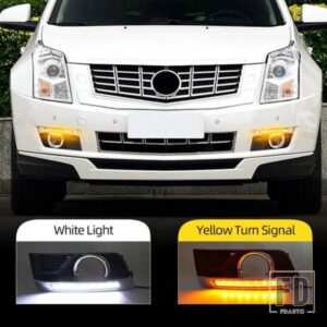 キャデラック SRX 2012-16用 LED デイタイムランニングライト 2個 LED DRL イエローウィンカー フォグランプカバー付き