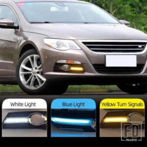 車用フラッシュライト 2個 VW PASSAT CC 2009-13 LED DRL デイタイムランニングライト フォグランプカバー付き