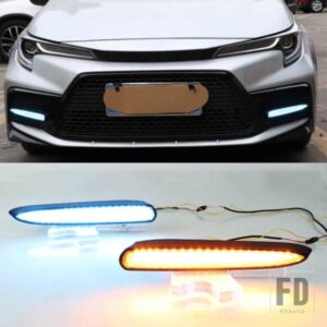 1セット ダイナミックイエローウィンカーカーDRLランプ LEDデイタイムランニングライトフォグランプ トヨタカローラSE/XSE US 2020-23用
