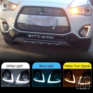 1セット LEDデイタイムランニングライト フォグランプカバー 12V ABS DRL イエローウィンカーライト付き 三菱 ASX 2013 2014 2015用