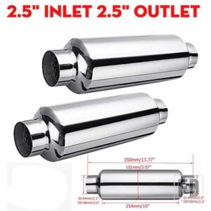 1/2個 63MM 2.5インチ 車用マフラー サイレンサー 共振器 ステンレス マフラーチップ サイレンサー 排気システム 汎用