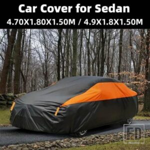 汎用フルカーカバー 屋外防水 日光 雨 雪 UV 190T ポリエステルカバー セダン用 ブラック オレンジ スプライシング