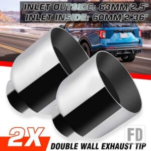 1/2/4個 63MM-101MM 汎用カーマフラーパイプ デュアルウォール排気チップ 排気パイプ ステンレス BMW/ベンツ/アウディ/VW用