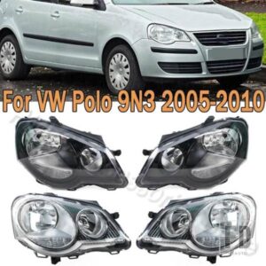 フロントバンパーヘッドライトヘッドライトランプフォグライトホワイトブラックタイプヘッドライトアセンブリVW POLO 9N3 2006-10用