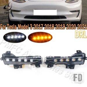 PMFC 1ペア テスラ モデル3 2017 2018-2021 DRL デイタイムランニングライト LED デイライト フォグランプ ウィンカーライト ホワイト イエロー