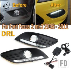 PMFC DRL LED デイタイムランニングライト フロントドライビングランプ フォグランプ ホワイト 12V 車用 DRL フォード フォーカス 2 MK2 2008-11用