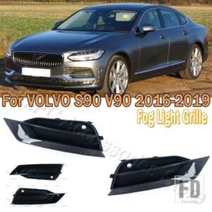 ブラックカーボンスタイルフォグランプカバー フロントバンパーグリル 1ペア VOLVO S90 V90 2016-2019 車用 31425447 31425446
