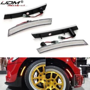 IJDM アンバー/レッド フル LED サイドマーカーライト MINI COOPER R50 R52 R53 用 合計120-SMD LED 搭載 サイドマーカーランプと交換可能